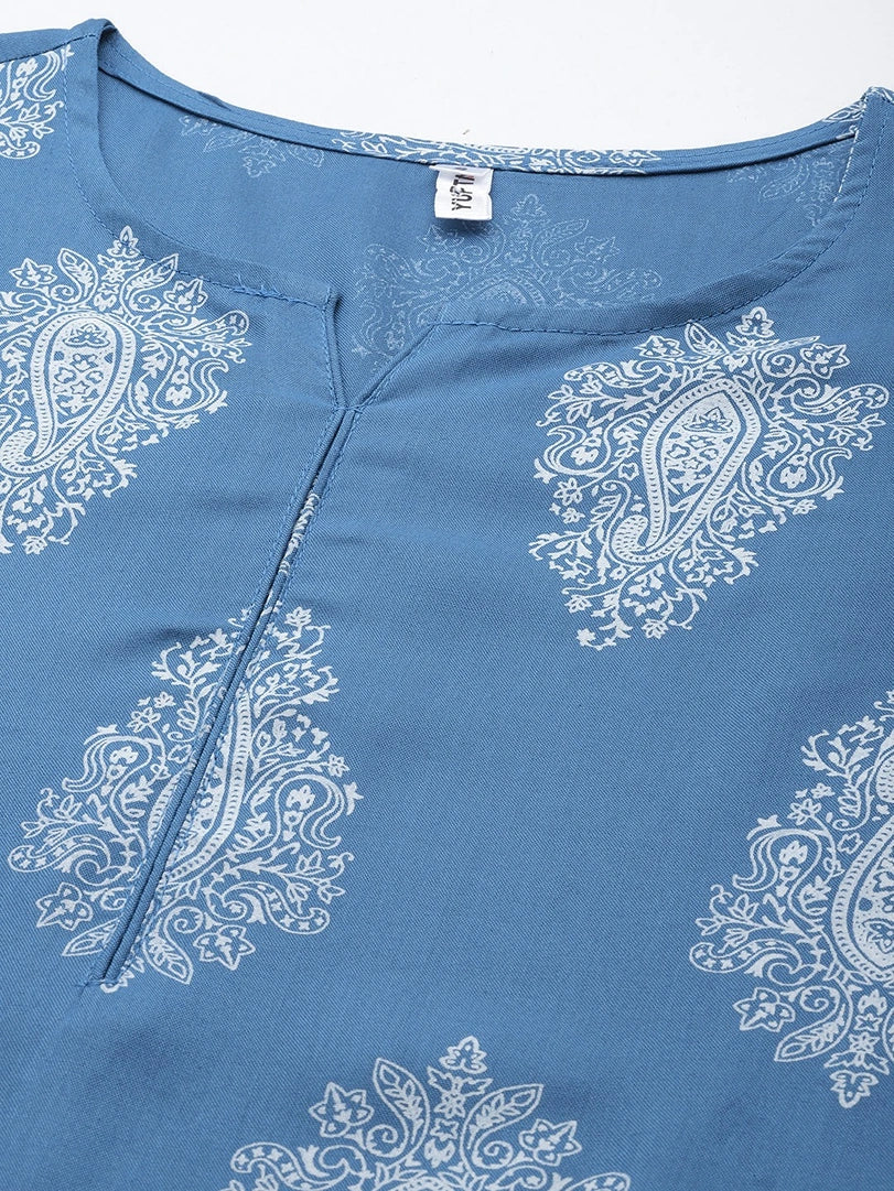 Blue Paisley Printed Dupatta Set