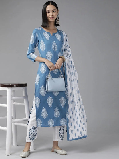 Blue Paisley Printed Dupatta Set