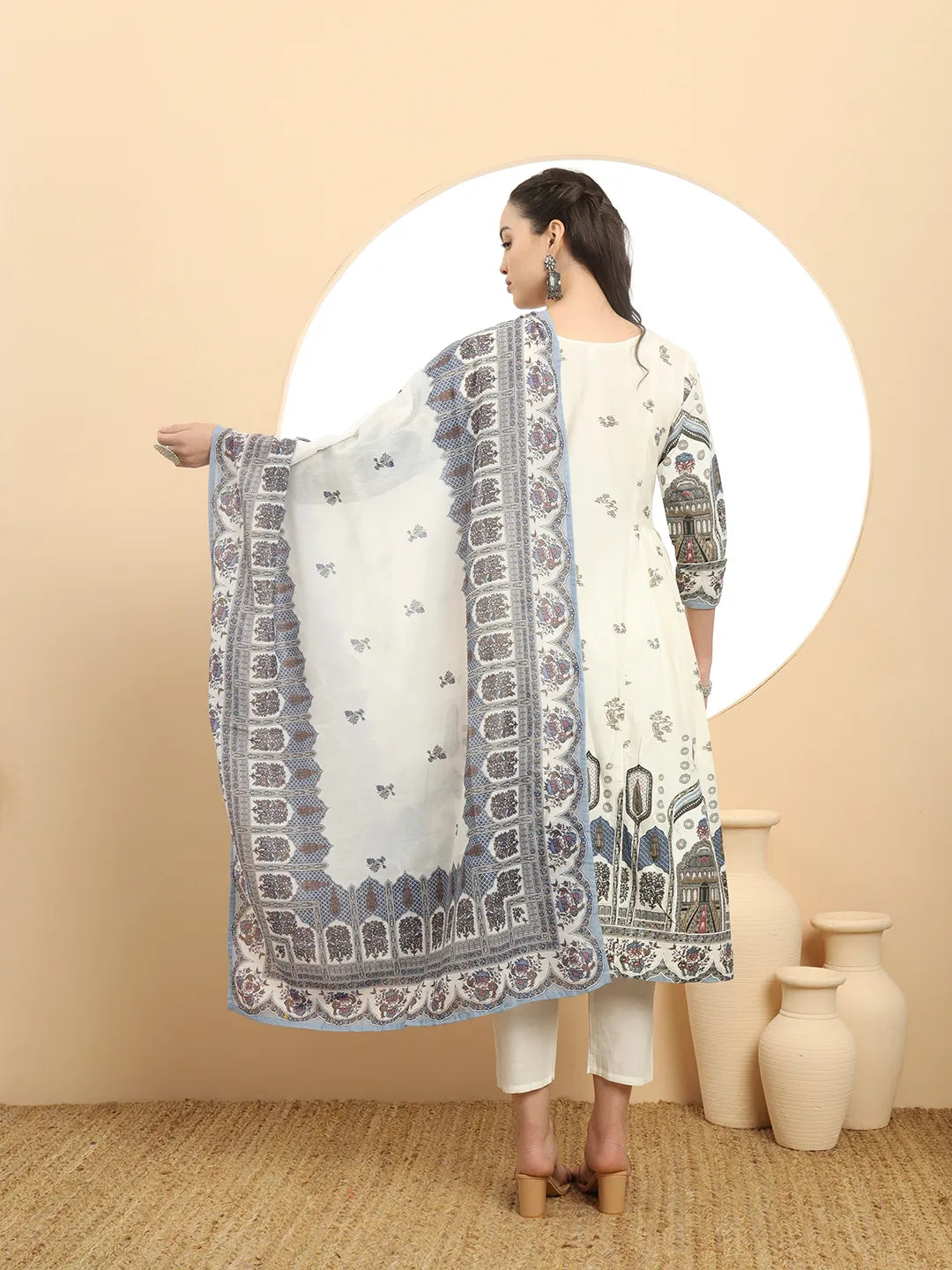 Blue Premium Mul Cotton Aline Kurta Dupatta Set