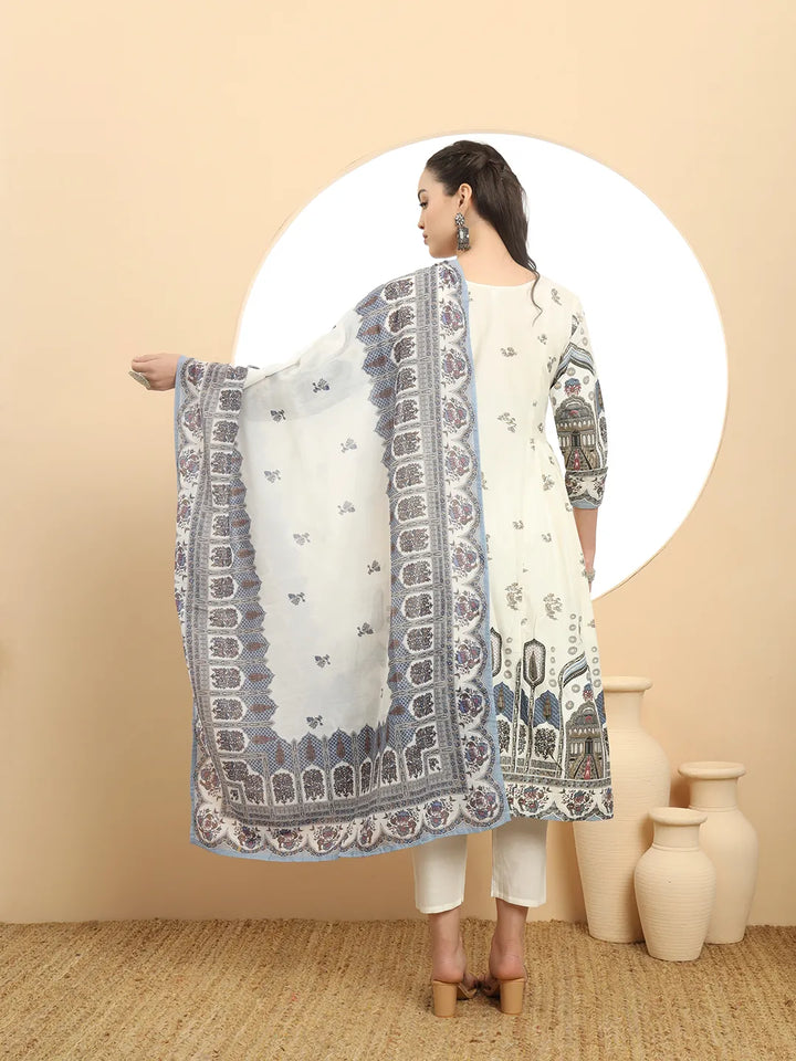 Blue Premium Mul Cotton Aline Kurta Dupatta Set
