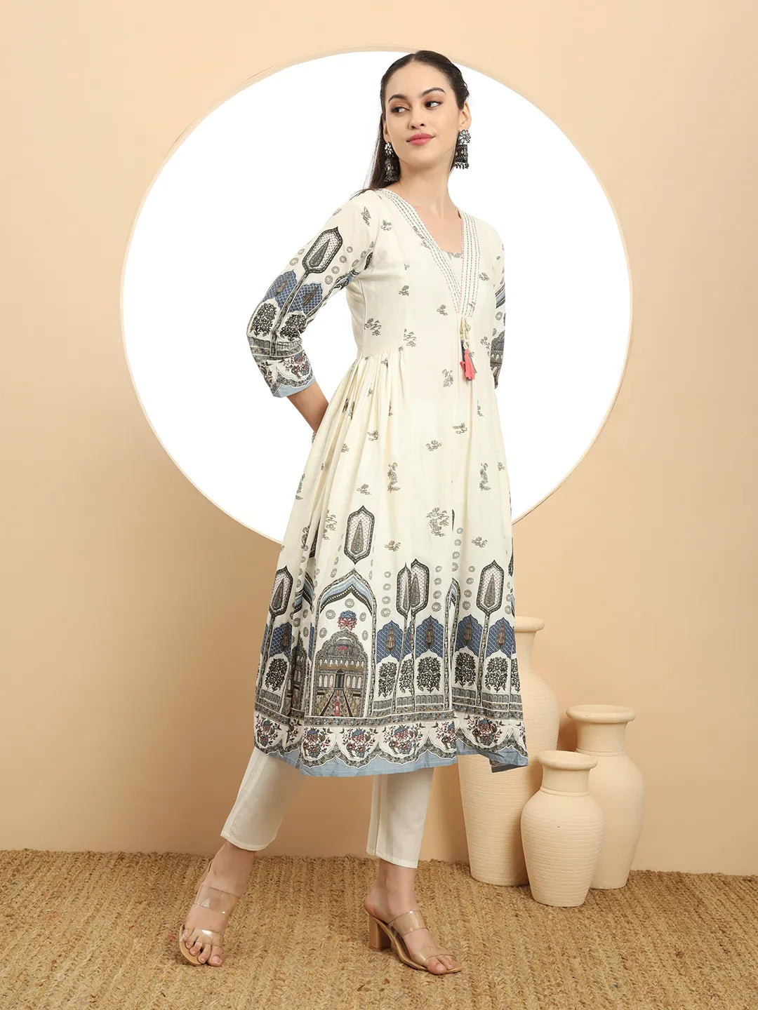 Blue Premium Mul Cotton Aline Kurta Dupatta Set
