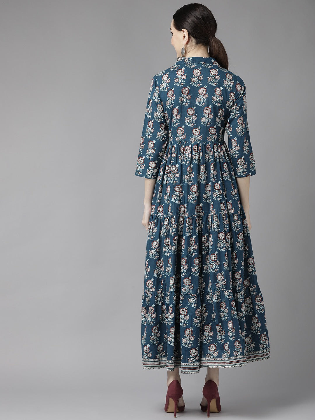 Blue Print Cotton Maxi Dress