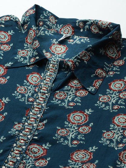 Blue Print Cotton Maxi Dress