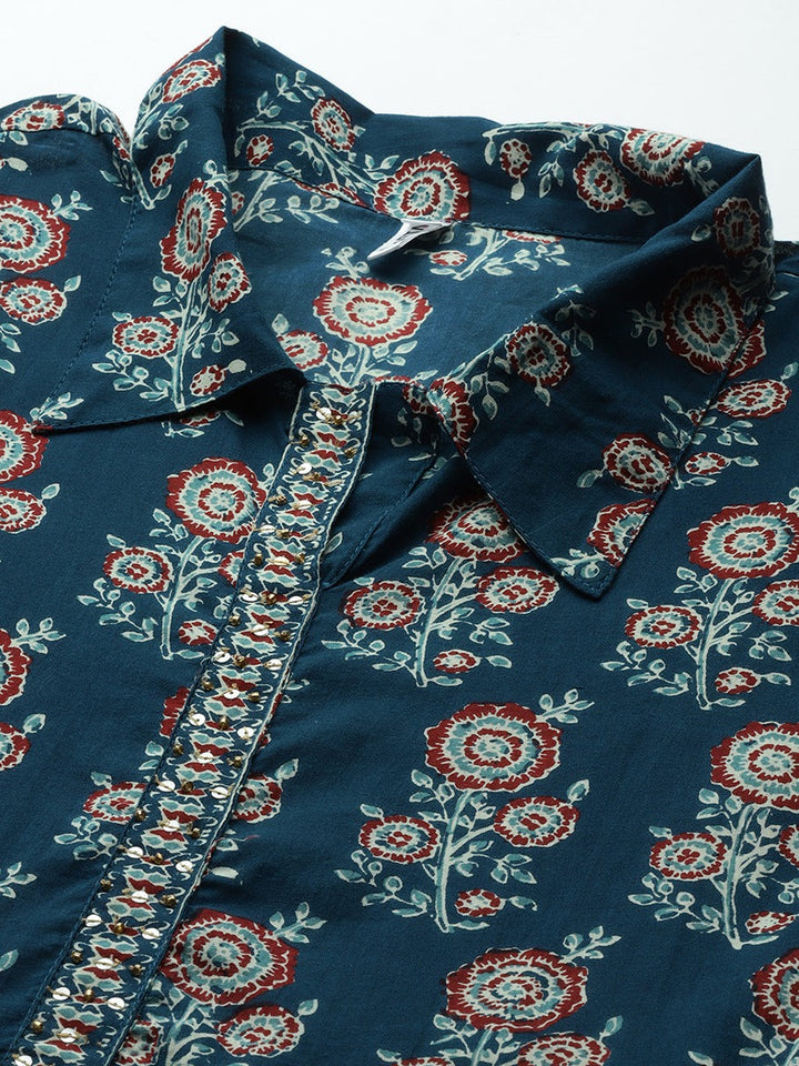 Blue Print Cotton Maxi Dress