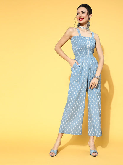 Blue Printed Jumpsuit