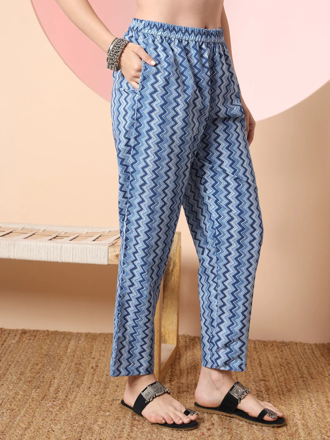 Blue Pure Cotton Embroidered Kurta Set With Pant & Dupatta