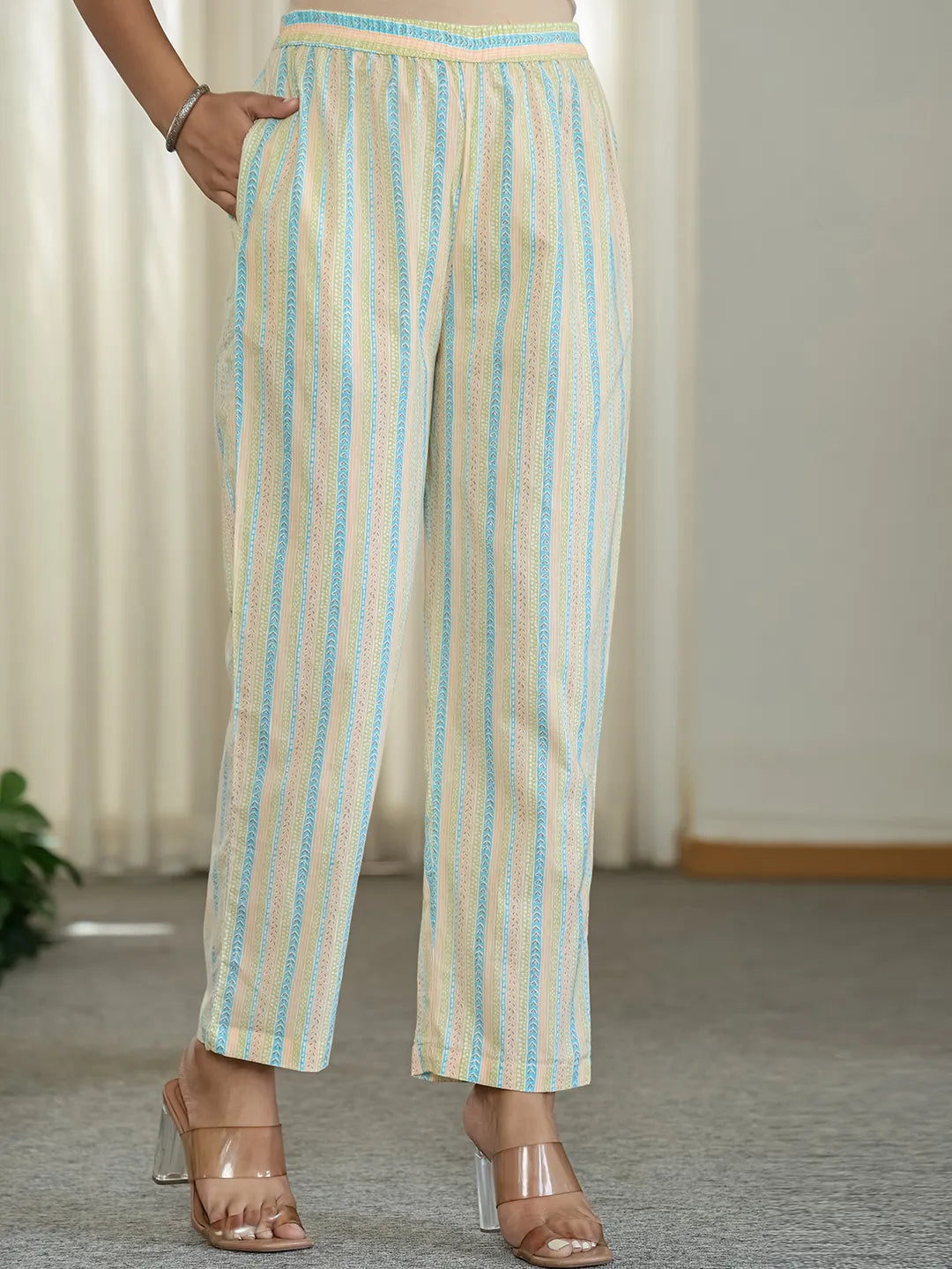 Blue Pure Cotton Floral Print Kurta Dupatta Pant Set