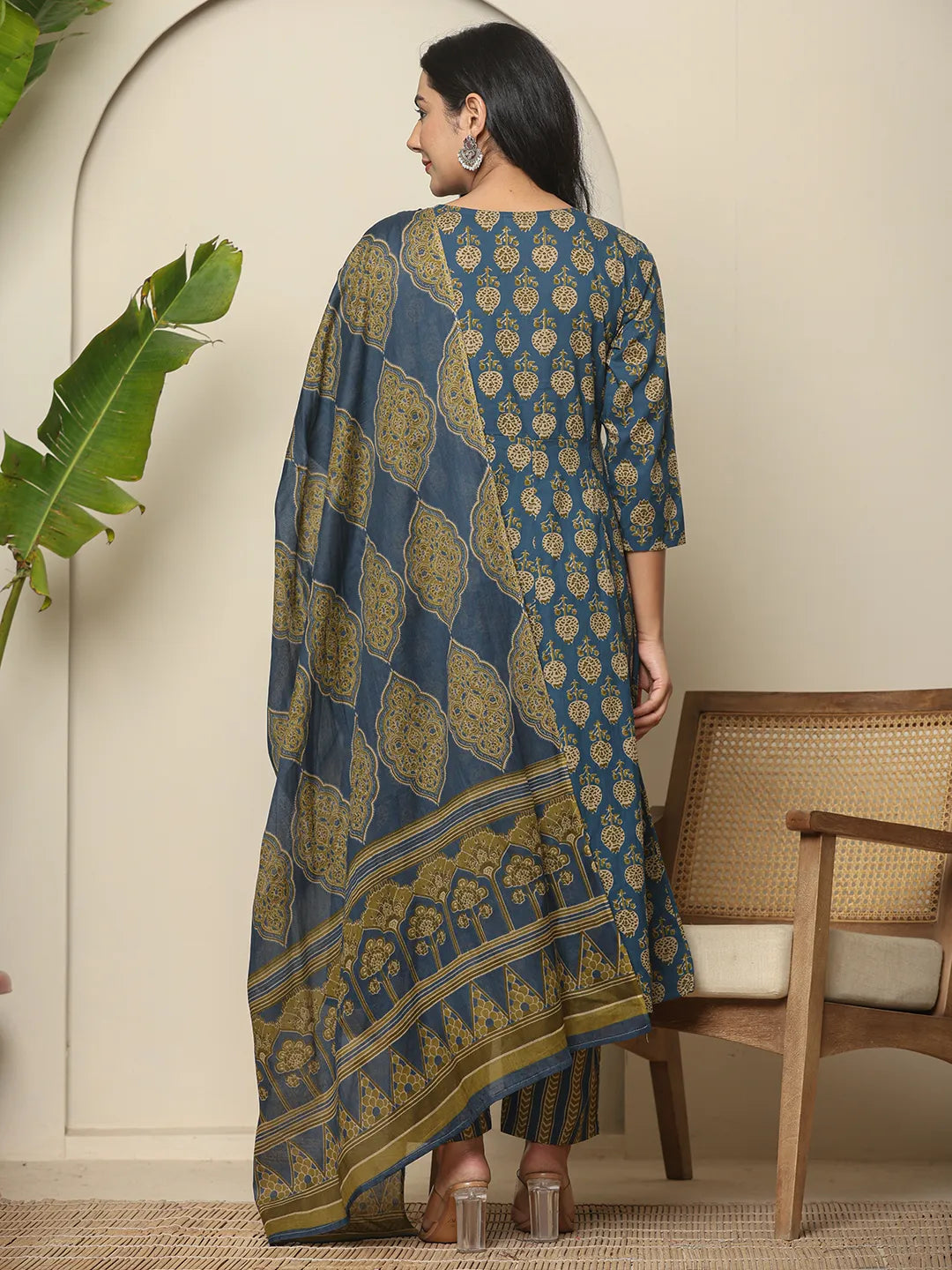 Blue Pure Cotton Maternity Kurta Set With Dupatta