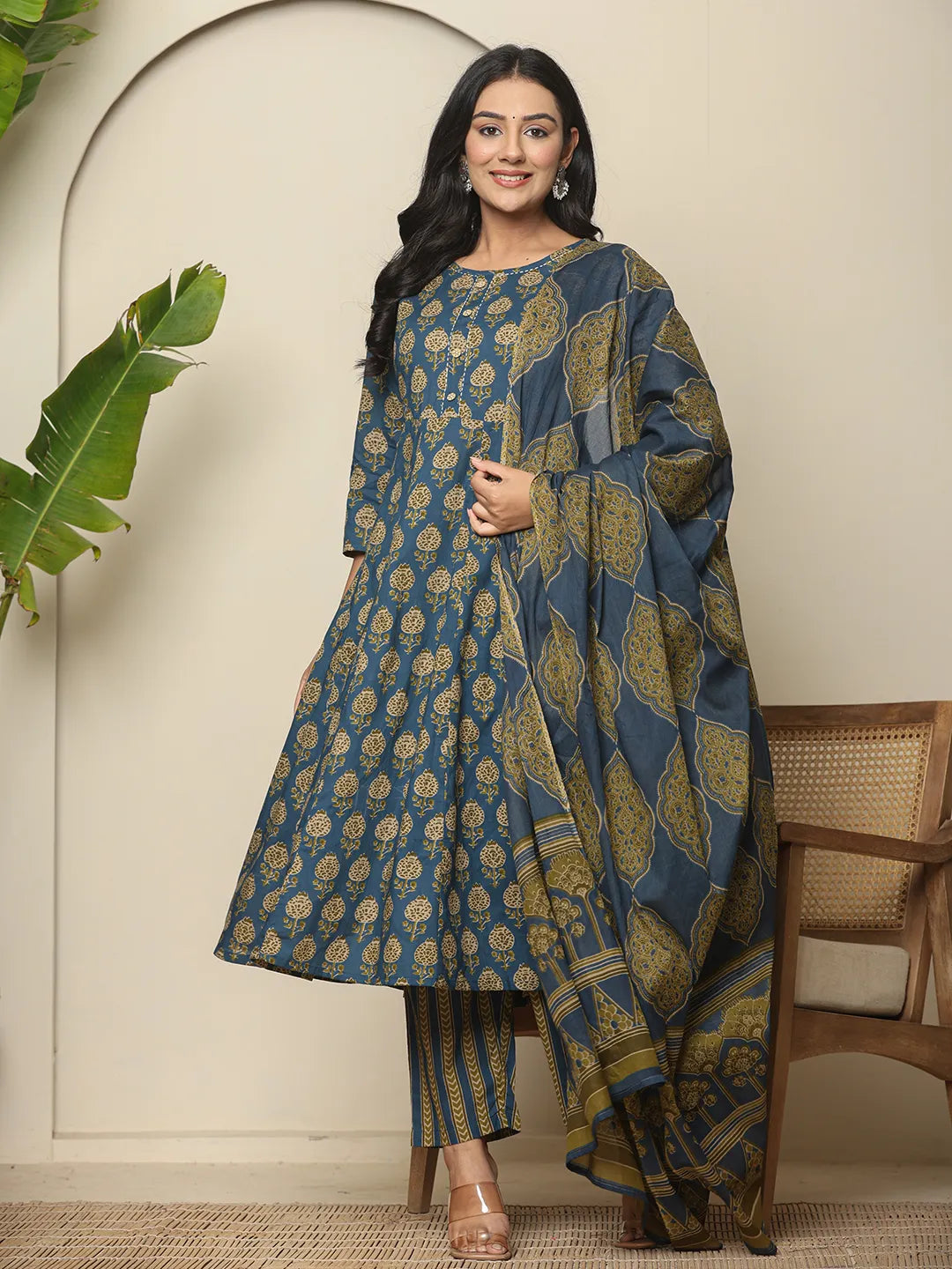 Blue Pure Cotton Maternity Kurta Set With Dupatta