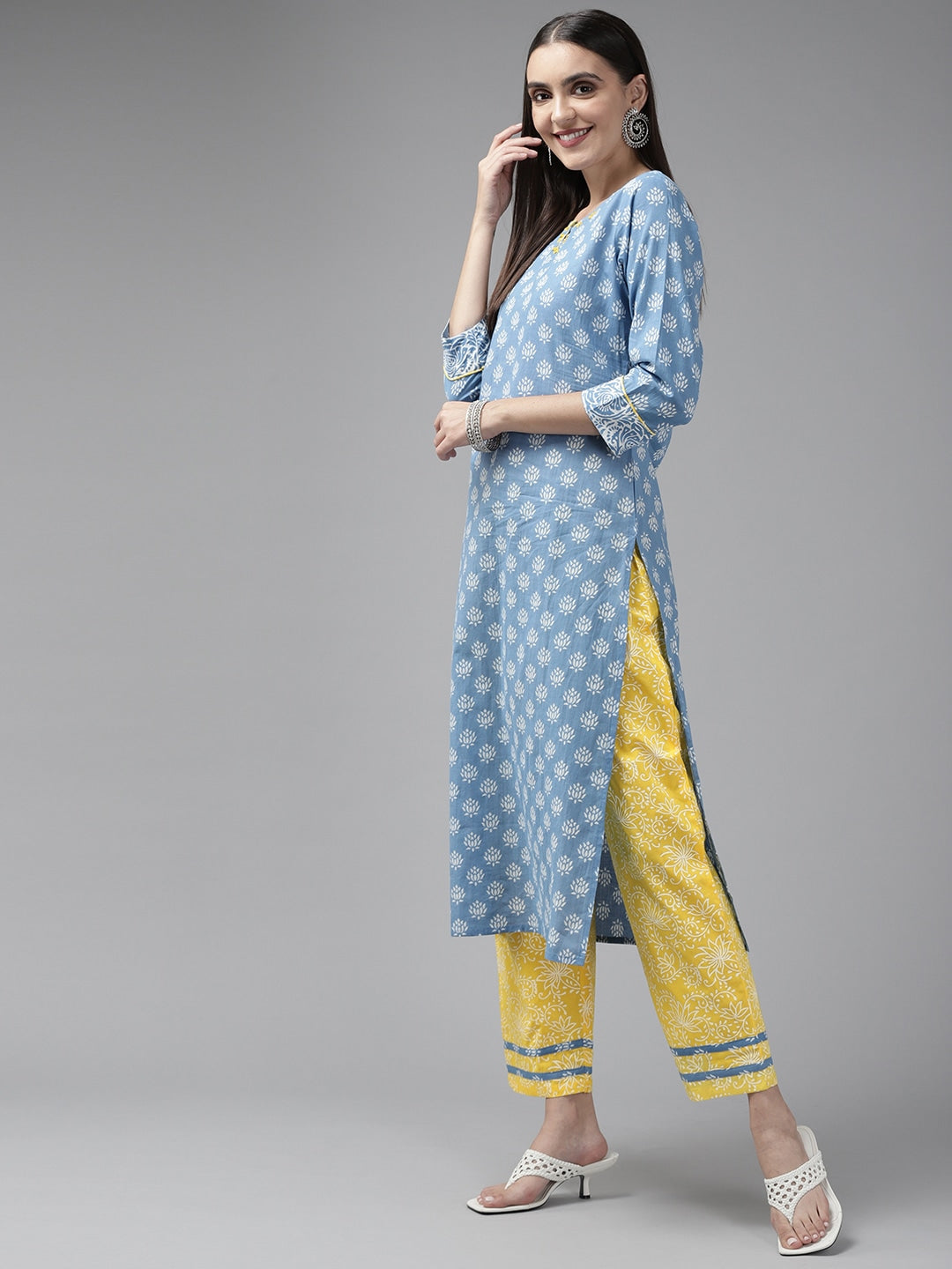 Blue & Yellow Ethnic Printed Dupatta Set