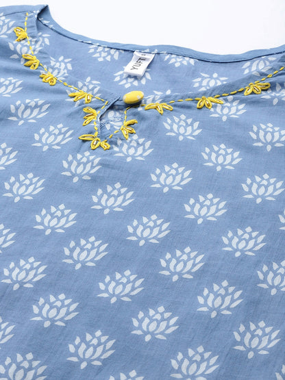 Blue & Yellow Ethnic Printed Dupatta Set