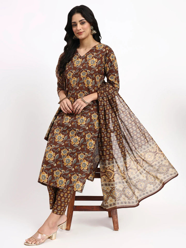 Cotton Straight Kurta Pant Dupatta Set