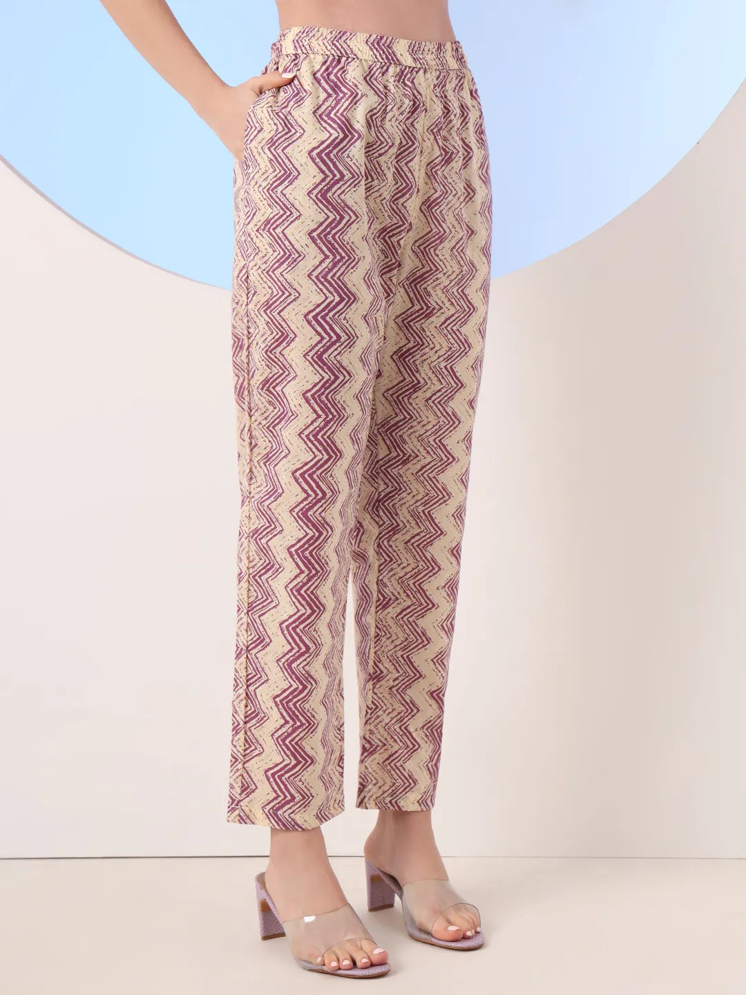 Burgundy And Cream Striped Straight Thread Work Kurta And Trouser With Dupatta Set
