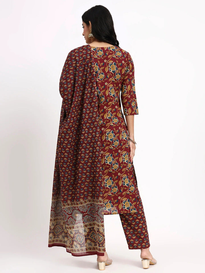 Cotton Straight Kurta Pant Dupatta Set