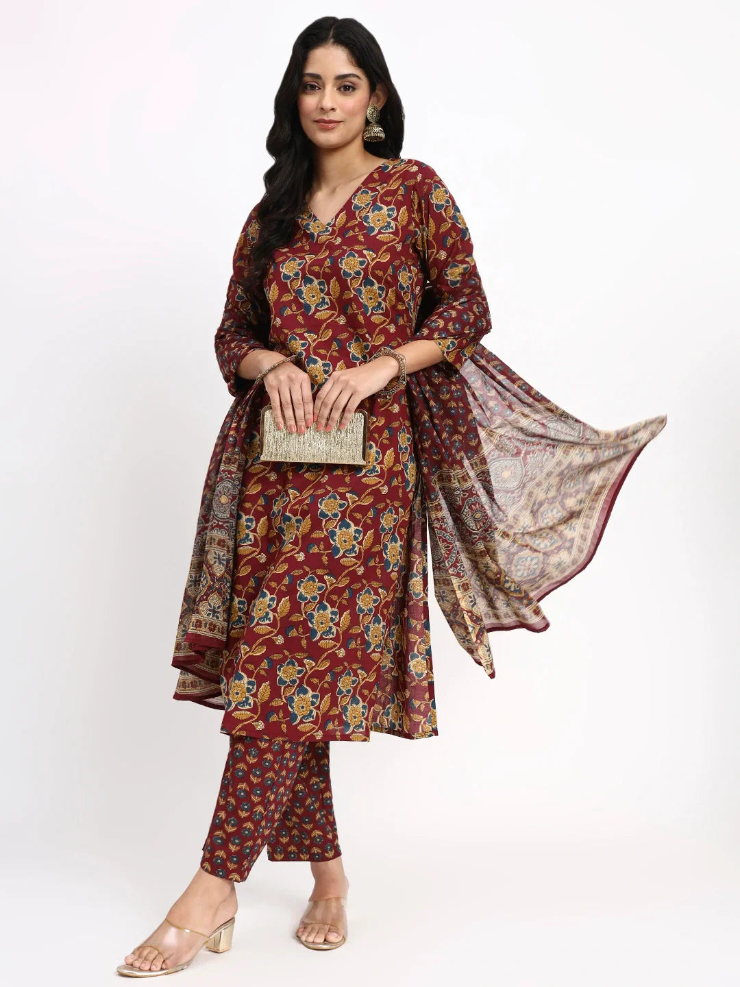 Cotton Straight Kurta Pant Dupatta Set