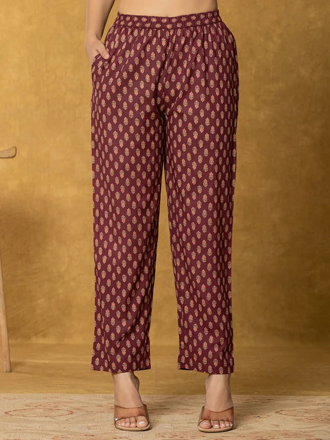 Burgundy Sequins Work Cotton Anarkali Kurta Dupatta Set