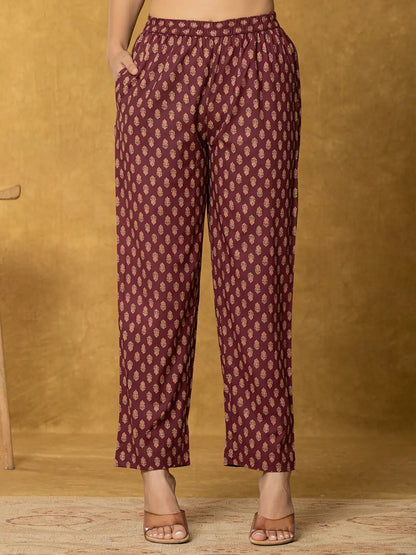 Burgundy Sequins Work Cotton Anarkali Kurta Dupatta Set