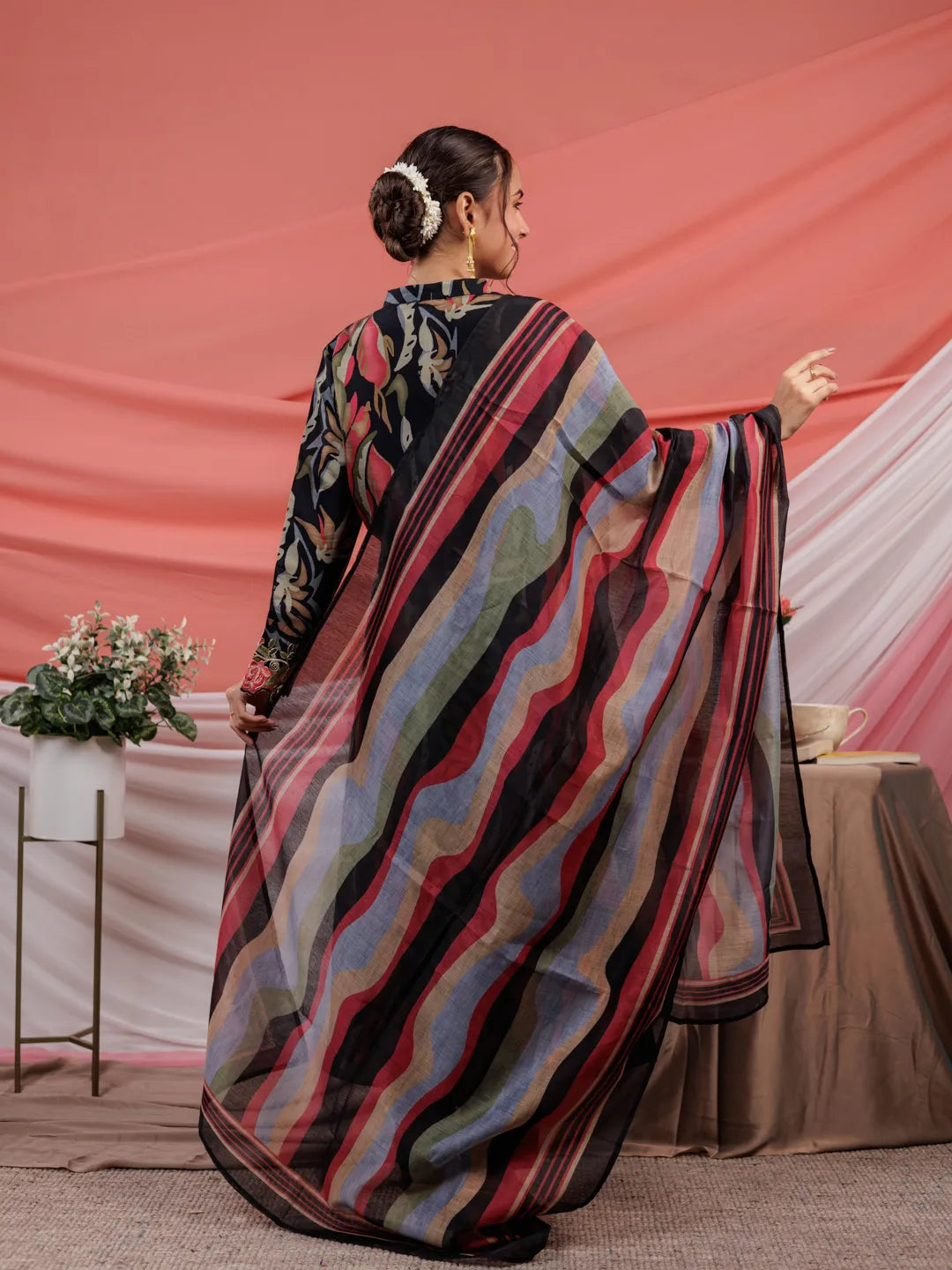 Chanderi Black Printed Kurta Dupatta Set