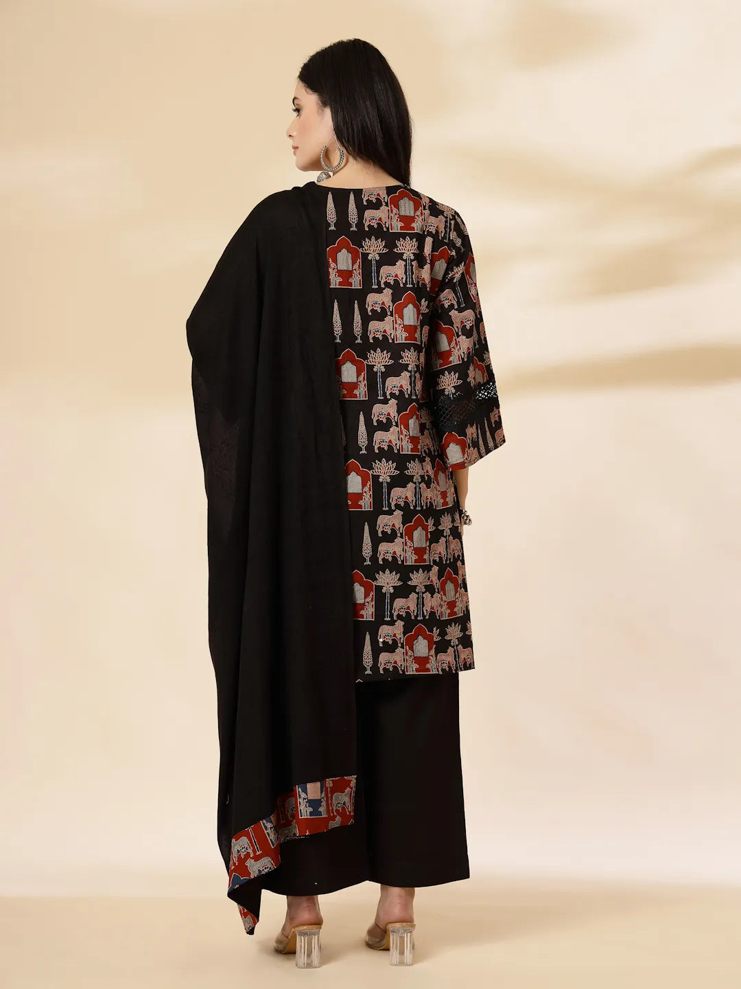 Cotton Black Pakistani Kurta Dupatta Set