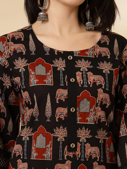 Cotton Black Pakistani Kurta Dupatta Set