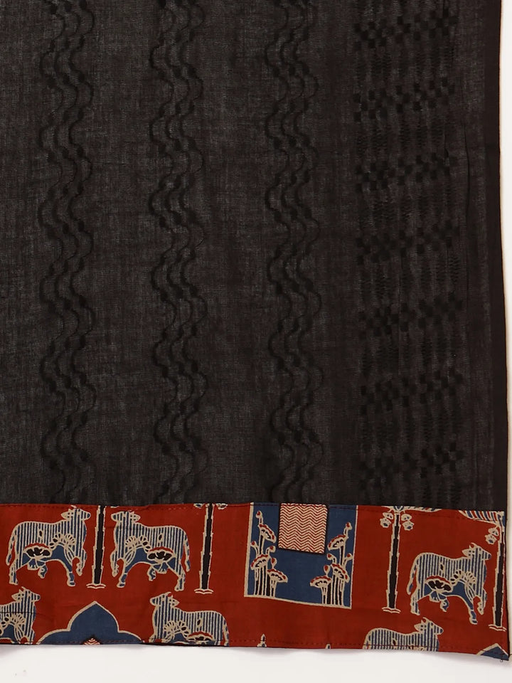Cotton Black Pakistani Kurta Dupatta Set