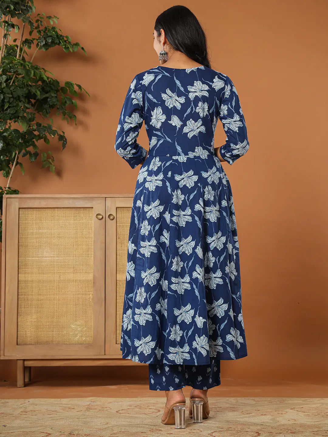 Cotton Blue Anarkali Dupatta Set