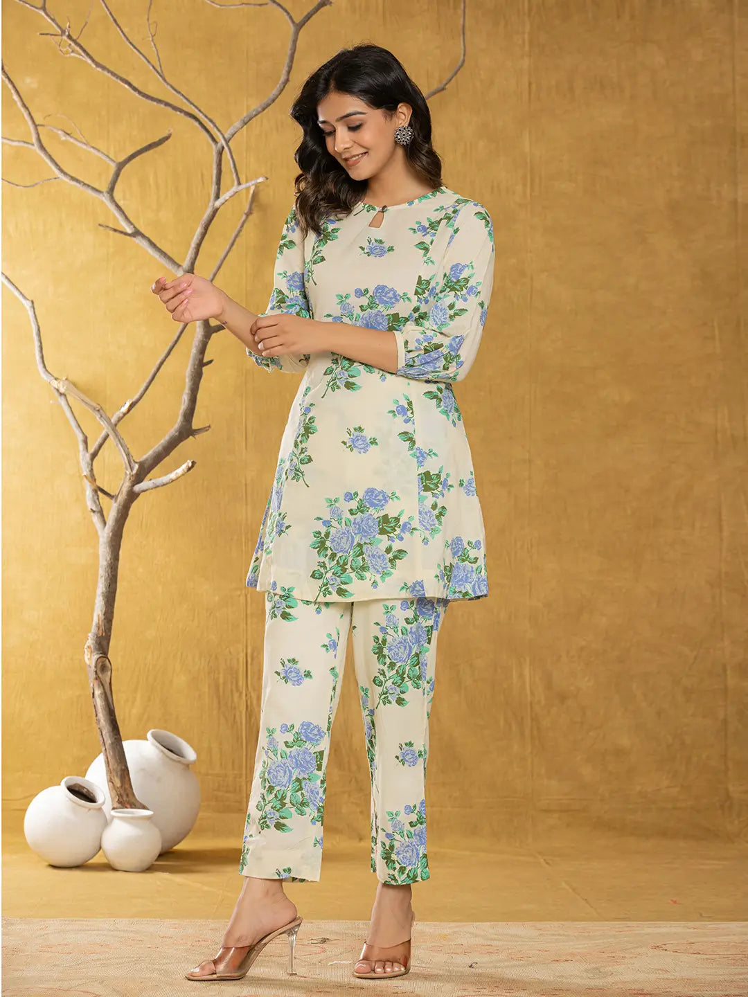 Cotton Blue Floral Print Co Ord Set