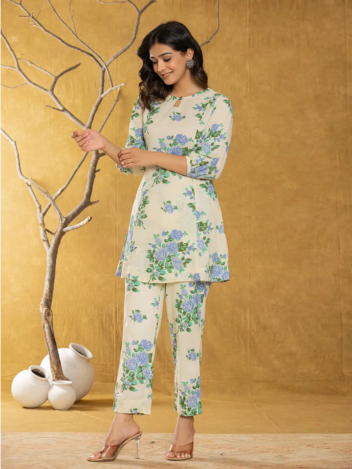Cotton Blue Floral Print Co Ord Set
