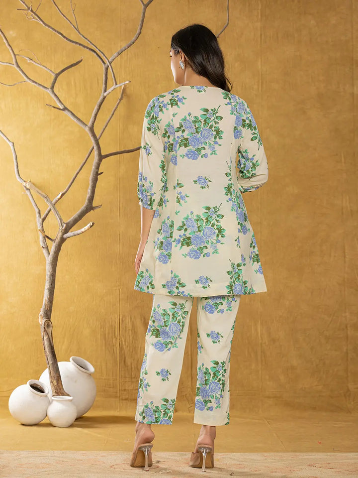 Cotton Blue Floral Print Co Ord Set