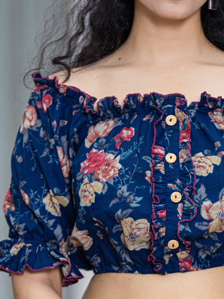 Cotton Blue Skirt Co Ord Set