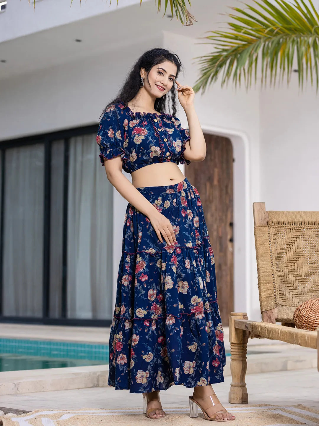 Cotton Blue Skirt Co Ord Set