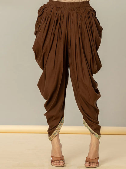 Cotton Brown Zari Work Kurta Dhoti Dupatta Set