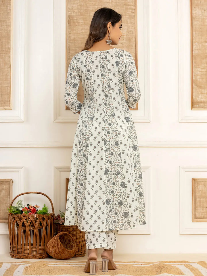 Cotton Cream Anarkali Kurta Dupatta Set