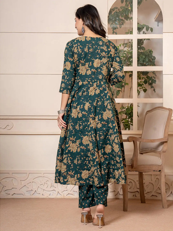 Cotton Green Anarkali Dupatta Set