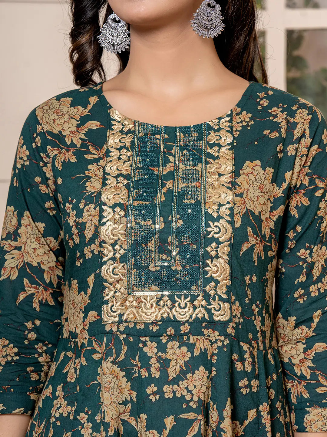 Cotton Green Anarkali Dupatta Set