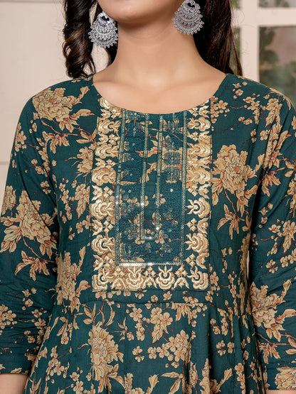 Cotton Green Anarkali Dupatta Set