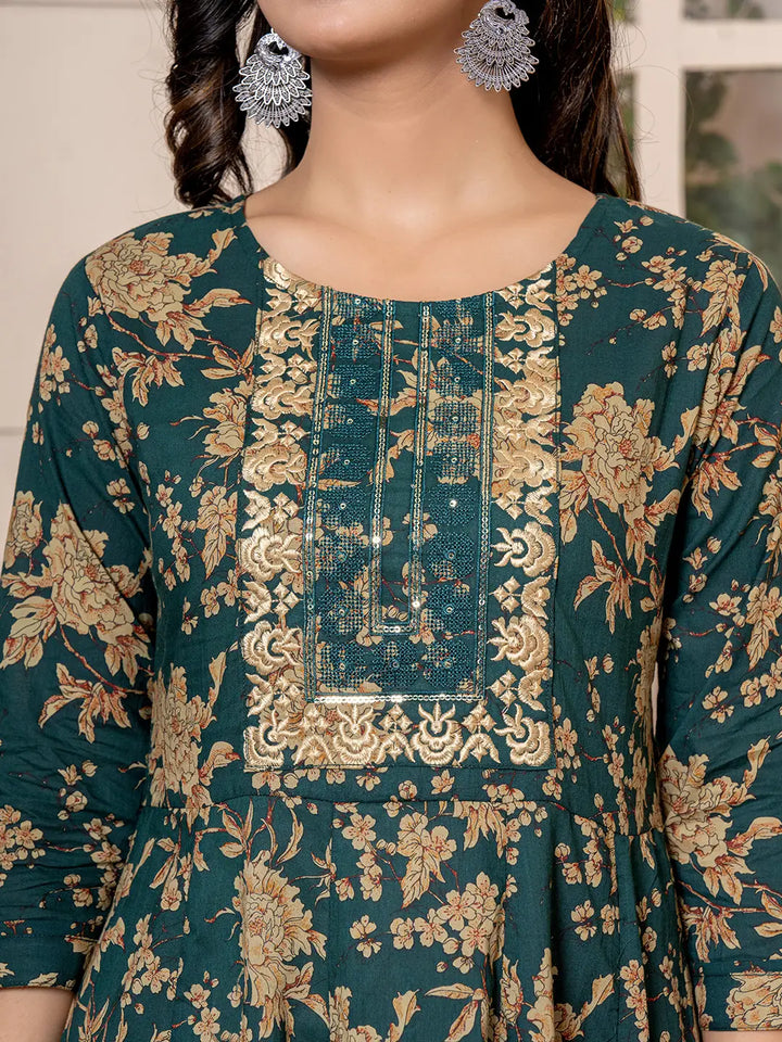 Cotton Green Anarkali Dupatta Set