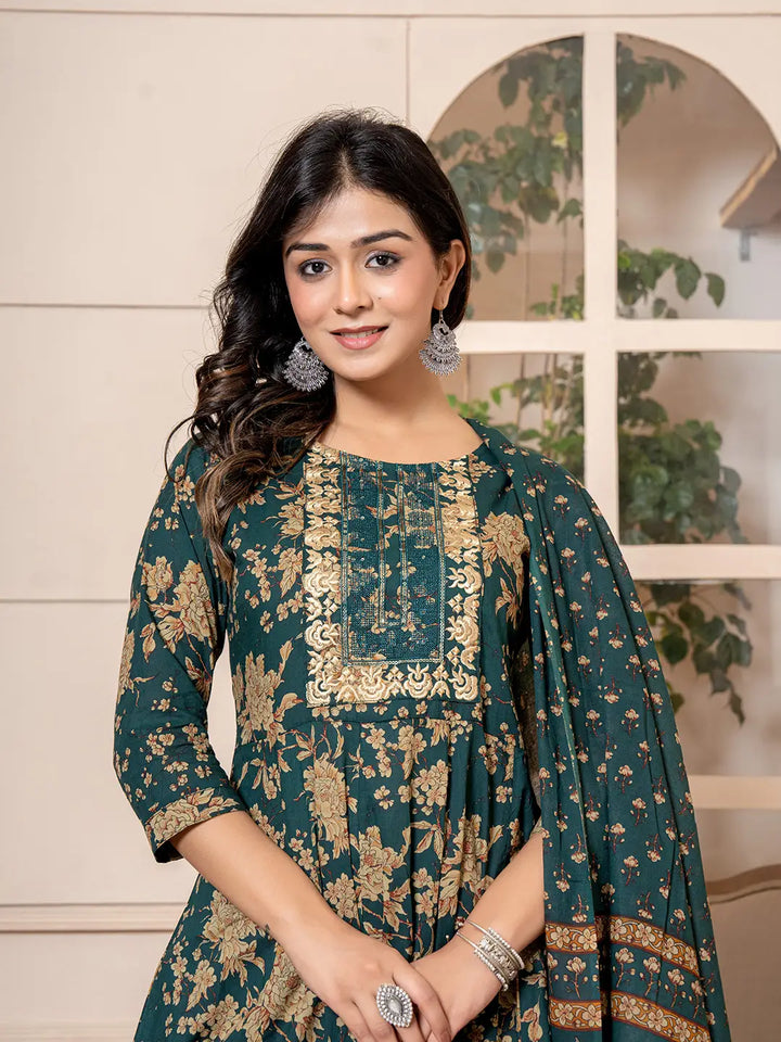 Cotton Green Anarkali Dupatta Set