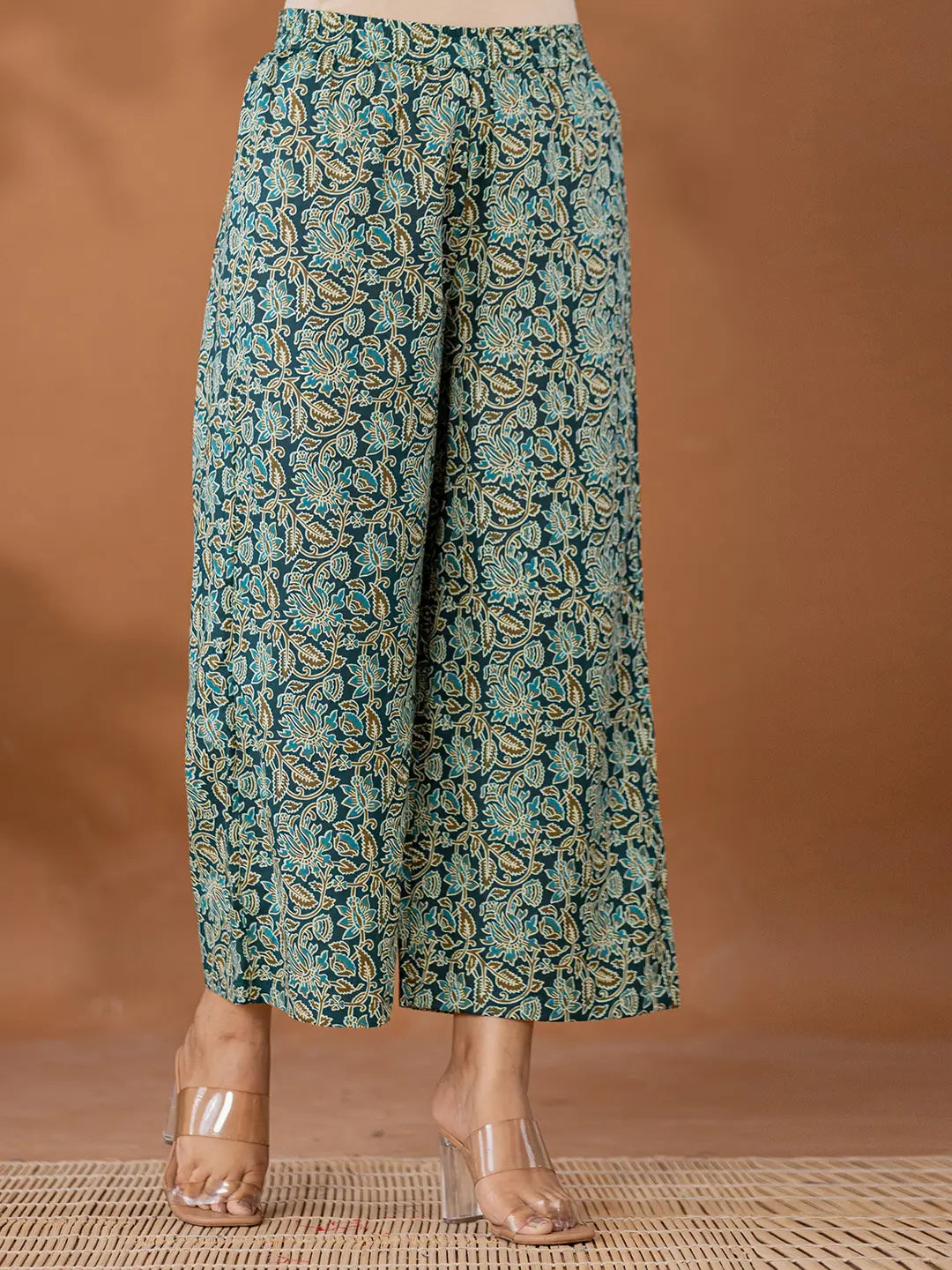 Cotton Green Anarkali Ethnic Motifs Kurta Dupatta Set