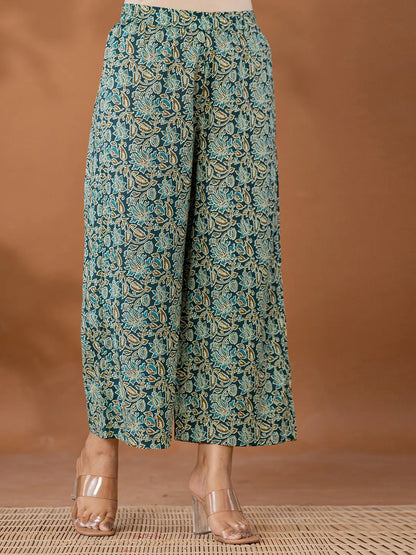 Cotton Green Anarkali Ethnic Motifs Kurta Dupatta Set