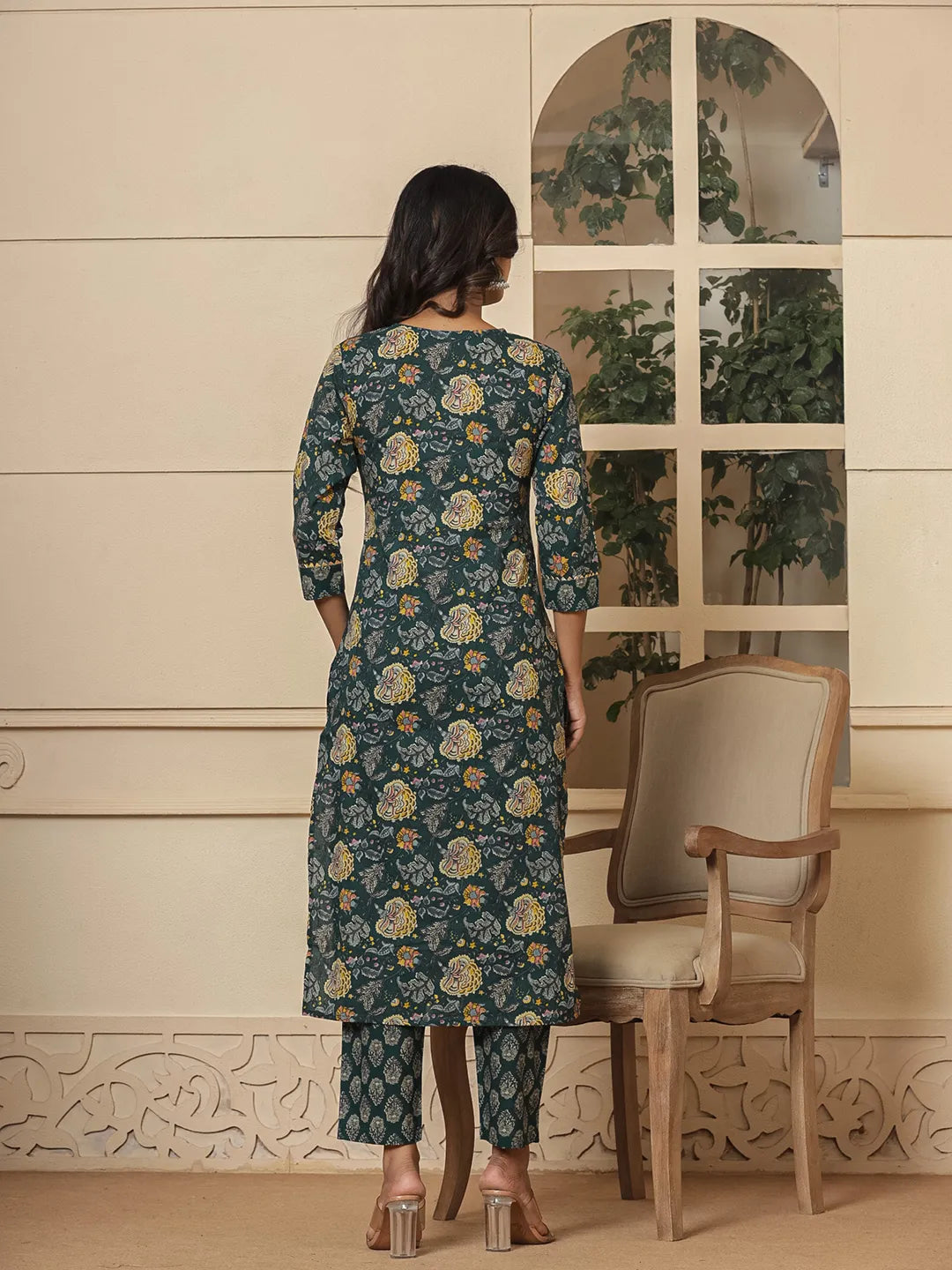 Cotton Green Embroidered Festive Wear Kurta Dupatta Set