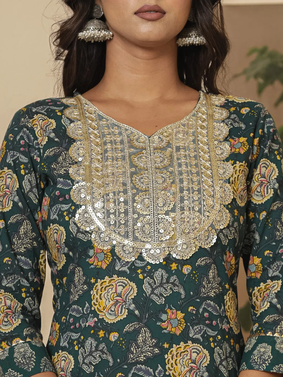 Cotton Green Embroidered Festive Wear Kurta Dupatta Set