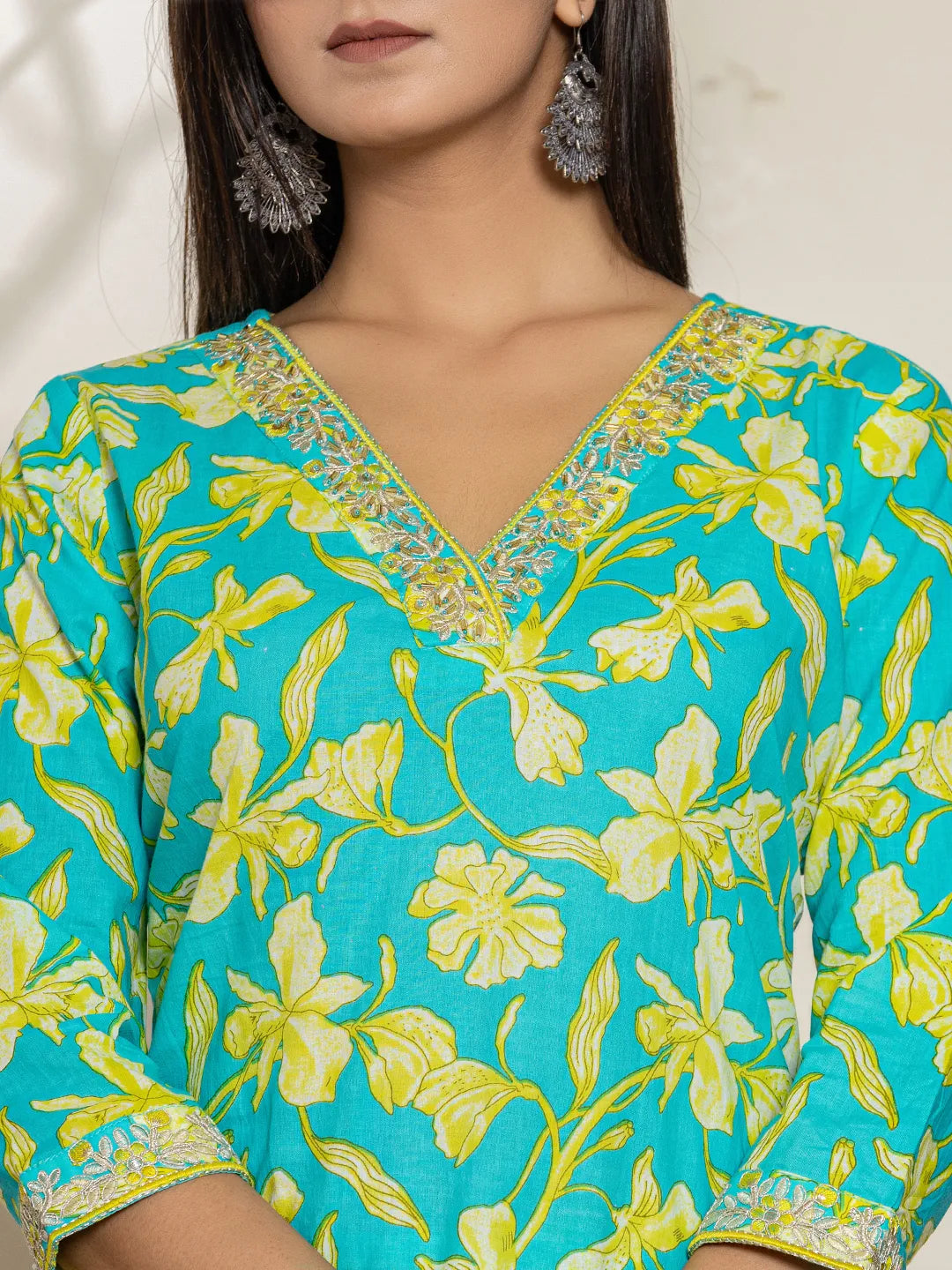 Cotton Green Embroidered Regular Kurta Dupatta Pant Set