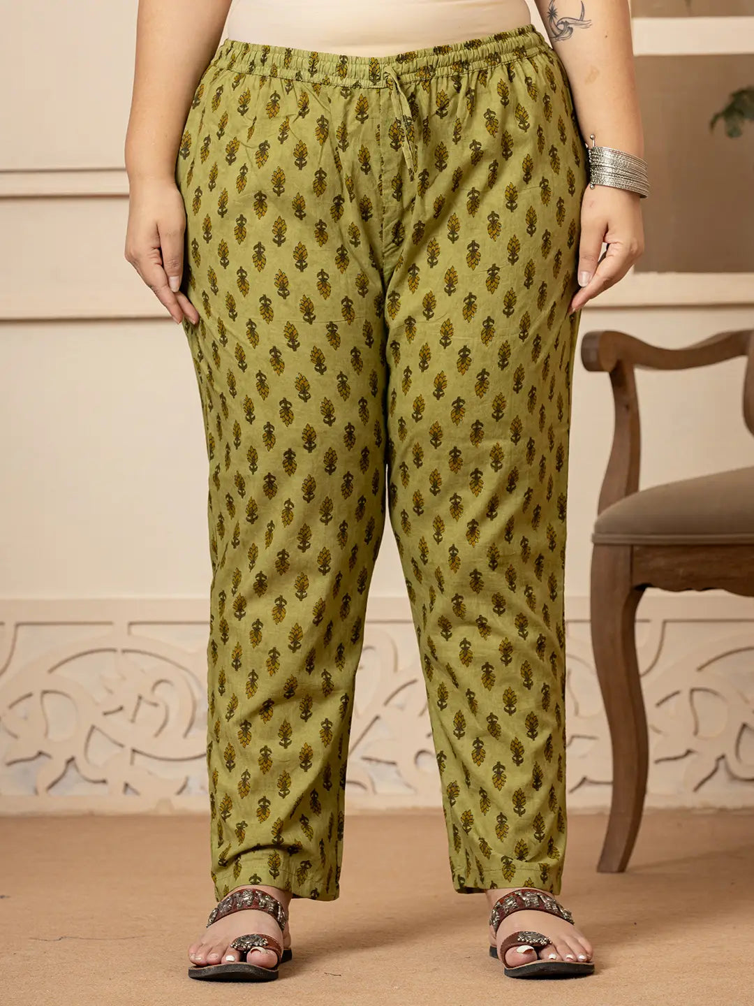 Cotton Kantha Work Plus Size Kurta Dupatta Pant Set