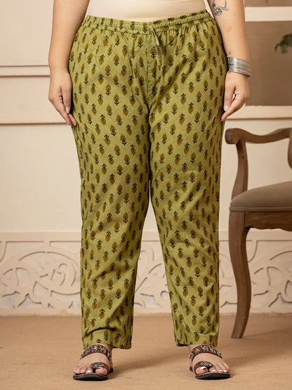 Cotton Kantha Work Plus Size Kurta Dupatta Pant Set