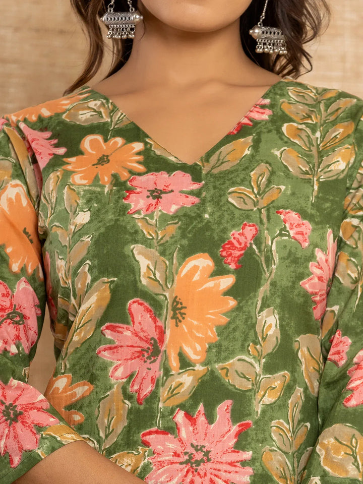 Cotton Green Kurta Dupatta Set