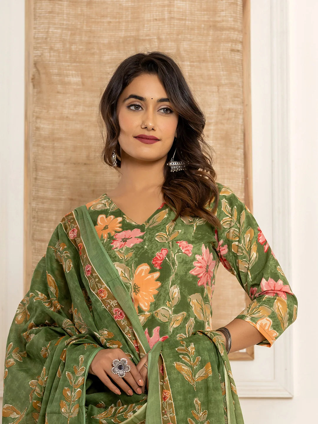 Cotton Green Kurta Dupatta Set
