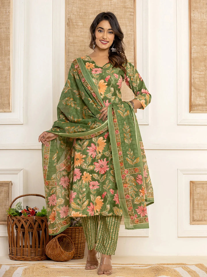 Cotton Green Kurta Dupatta Set
