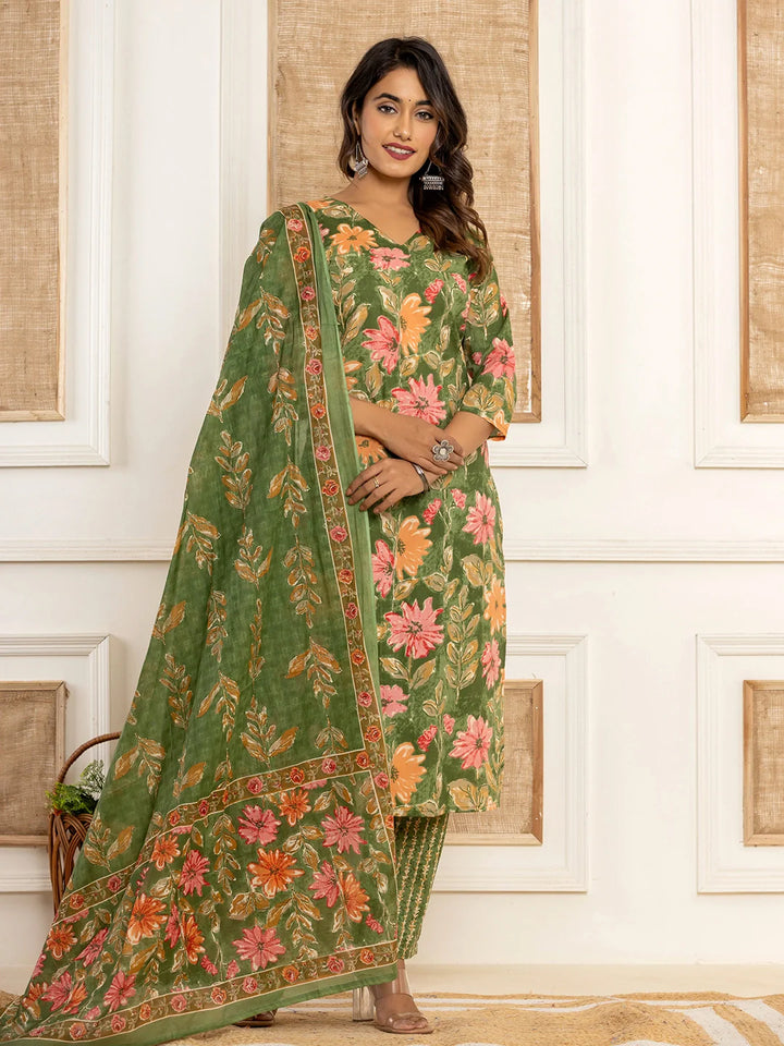 Cotton Green Kurta Dupatta Set