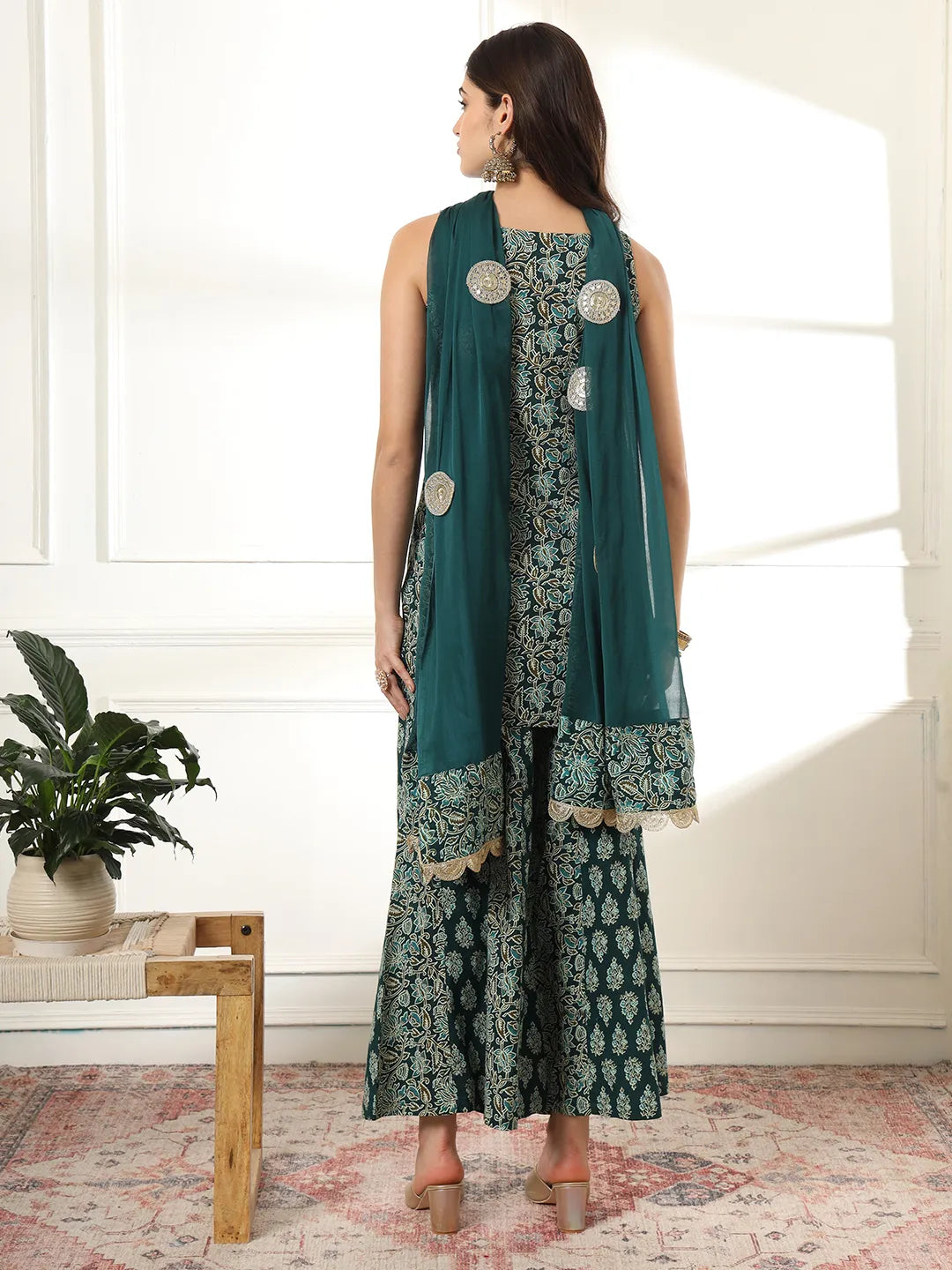 Cotton Green Kurta Palazzo Set
